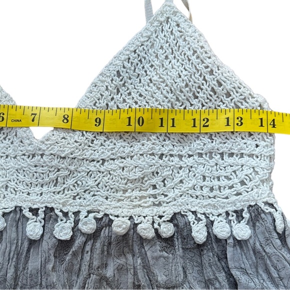 Cecico Crochet Boho Knit Triangle Floral Beach Cover Up Dress Gray White Medium - Picture 10 of 14